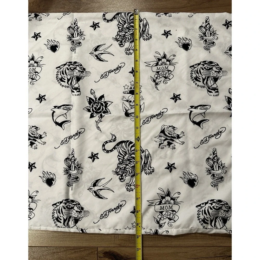 Set of 2 Ed‎ Hardy Tiger Tattoo King Pillowcases 20x40 Black White Y2K